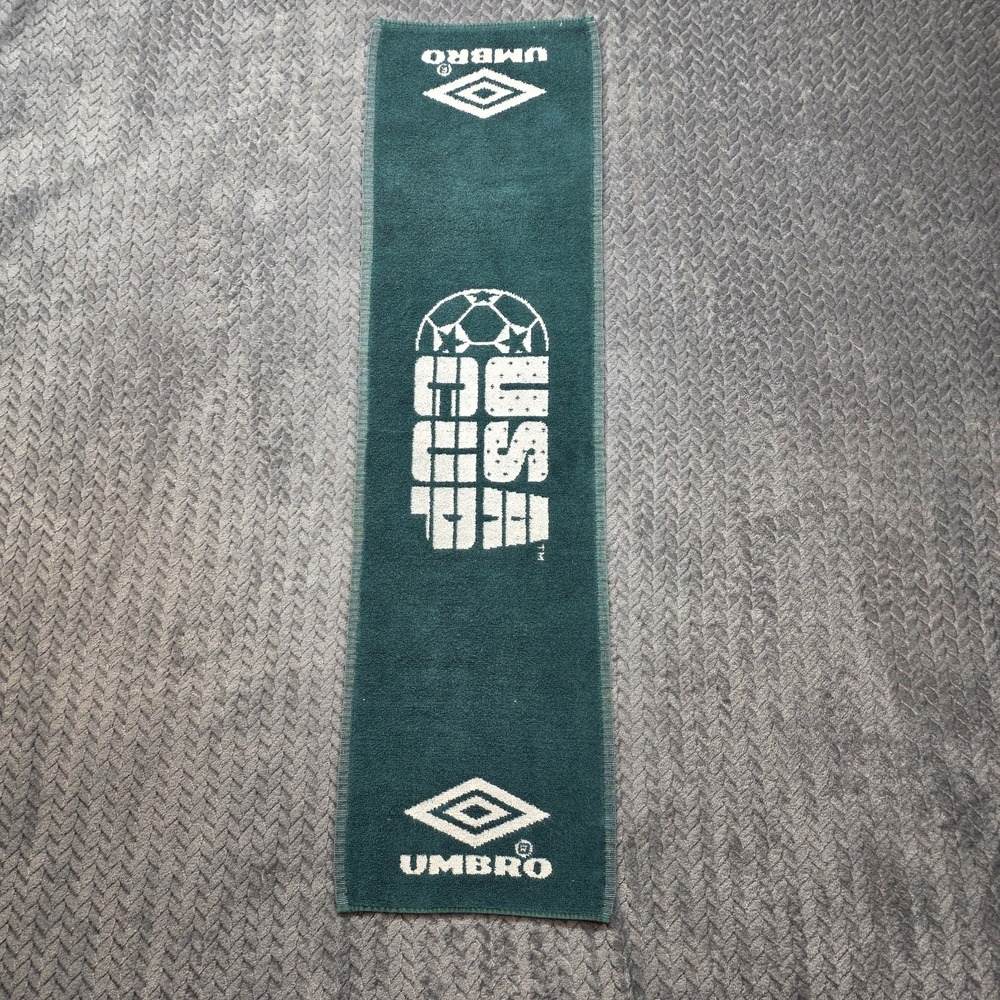 Vintage Umbro USA Cup Soccer‎ Towel Green White Double Sided Cotton 35 x 9.5